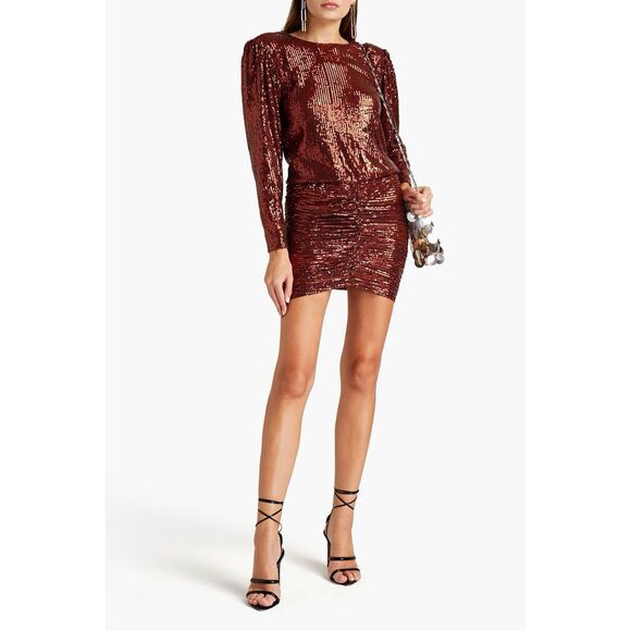 Retrofete NWT Flynn Ruched Sequin Tulle Mini Dress in Copper Size M - Picture 2 of 11